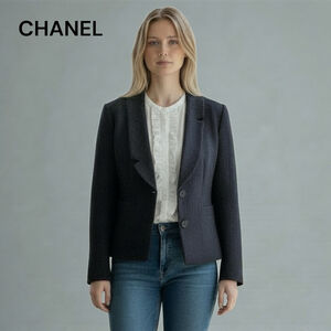 CHANEL Navy & Black Tweed Blazer Jacket S-M